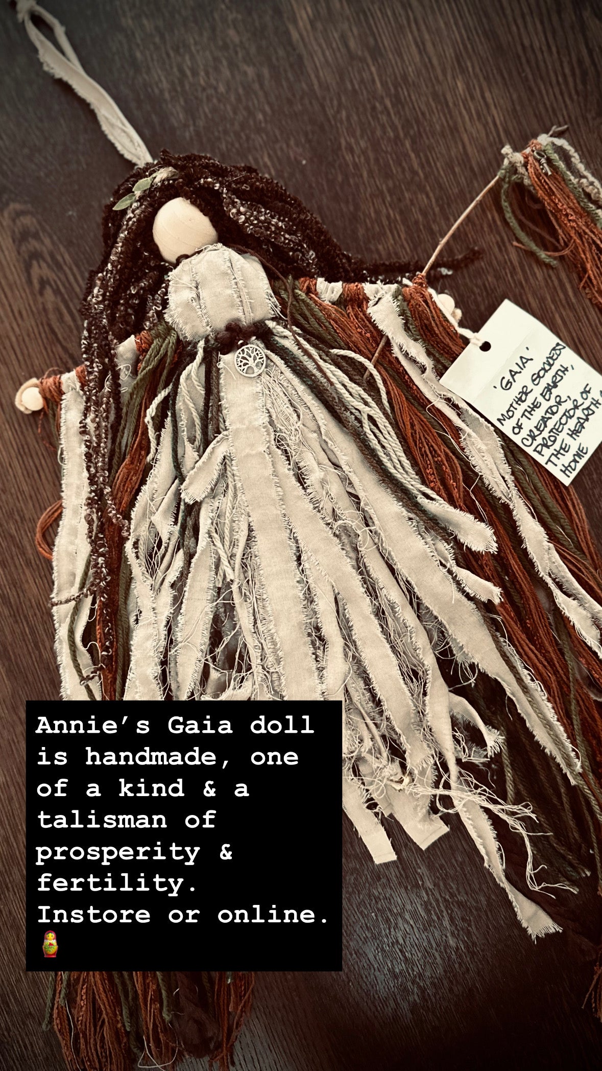 Gaia handmade doll from Witches of Whimsy