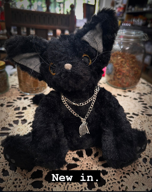 Plushie Black cat with Hekate charm necklace